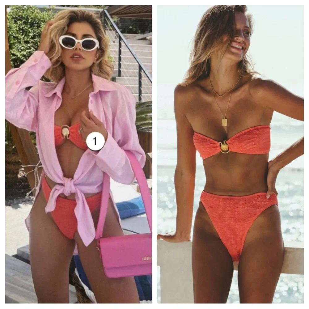 New! SET! Cleonie VENICE KINI SHELLY HIGH BRIEF coral 14631